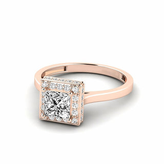 1.50 Ct Princess Shape Halo Moissanite Bridal Set Ring in Rose Gold