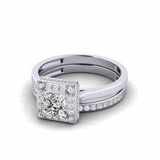 1.50 Ct Princess Shape Halo Moissanite Bridal Set Ring in Rose Gold
