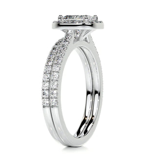 2.50 Carat Radiant Shape Halo Moissanite Bridal Set Ring in Yellow Gold
