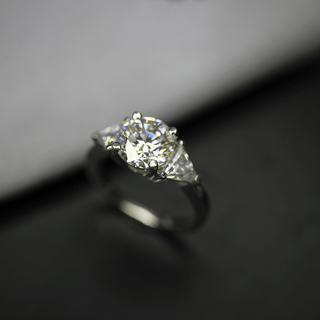 3 Carat Round And Trillion Cut Moissanite Three Stone Ring