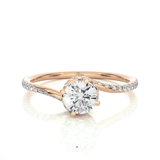 Front view of 1.30 Carat Double Halo Twisted Moissanite Ring In Rose Gold, highlighting the brilliant center moissanite stone.