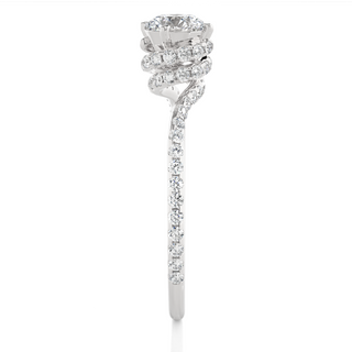 Side profile of 1.30 Carat Double Halo Twisted Moissanite Ring In Silver, highlighting the prong setting.
