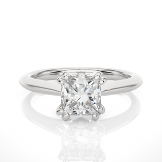 Front view of 1.50 Carat Princess Cut Moissanite Solitaire Ring In White Gold, highlighting the brilliant center moissanite stone.
