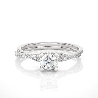 Front view of 1.50 Carat Round Moissanite Twisted Solitaire Ring In White Gold, highlighting the brilliant center moissanite stone.