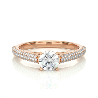 Front view of 1.50 Ct Moissanite Three Row Engagement Ring with Accent In Rose Gold, highlighting the brilliant center moissanite stone.