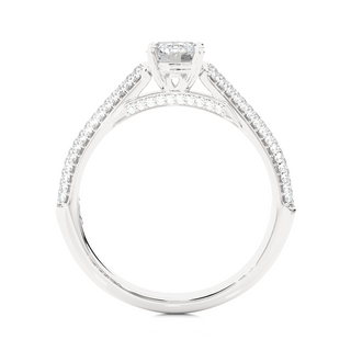 Side profile of 1.50 Ct Moissanite Three Row Engagement Ring with Accent In Silver, highlighting the prong setting.