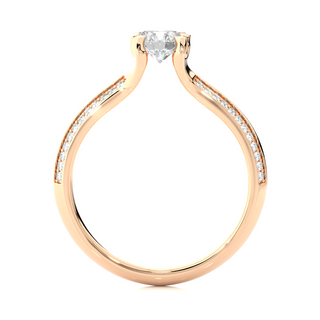 Side profile of 1.50 Ct Round Cut Moissanite Two Row Accent Engagement Ring In Rose Gold, highlighting the prong setting.