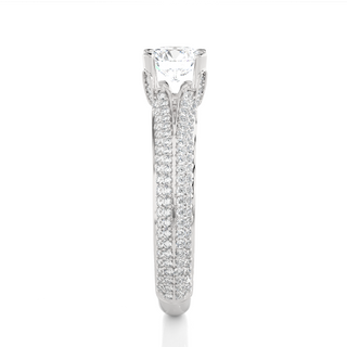 Side profile of 1.50 Ct Round Moissanite Split Shank Engagement Ring In Silver, highlighting the prong setting.