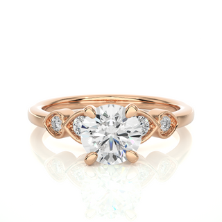 Front view of 1.50 Ct Round Shape Moissanite Five Stone Engagement Ring In Rose Gold, highlighting the brilliant center Moissanite stone.