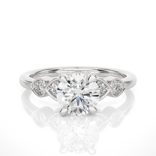 Front view of 1.50 Ct Round cut Moissanite Five Stone Engagement Ring In Silver, highlighting the brilliant center moissanite stone.