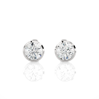 Front view of 1 Carat Bezel Setting Moissanite Stud Earrings In Silver, showing sparkle and smooth edges.