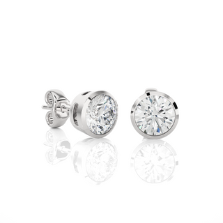 Side view of 1 Carat Bezel Setting Moissanite Stud Earrings in White Gold, showing the setting and how the stone is held.
