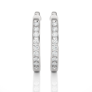Front view of 1 Carat Round Shape Moissanite C-Hoop Earrings In White Gold, showing full sparkle from aligned round stones.