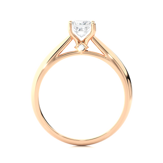 Side profile of 1 Ct Princess Moissanite Solitaire Engagement Ring In Rose Gold, highlighting the prong setting.