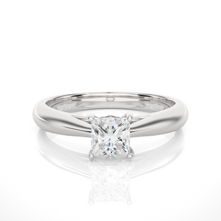 Front view of 1 Ct Princess Moissanite Solitaire Engagement Ring In White Gold, highlighting the brilliant center moissanite stone.