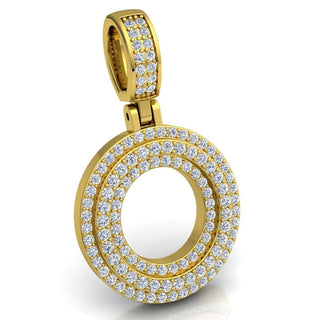 3 Carat Round Shaped Moissanite Letter "O" Pendant in Yelllow Gold