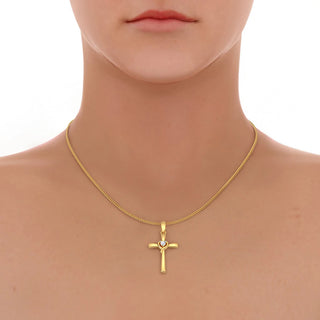 1 Carat Round Shaped Solitaire Moissanite Cross Pendant in Yellow Gold