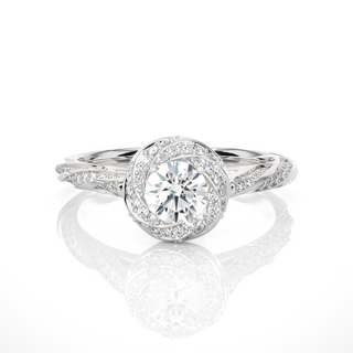 1.50 Carat Round Moissanite Fancy Halo Engagement Ring In Yellow Gold