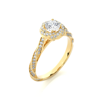 1.50 Carat Round Moissanite Fancy Halo Engagement Ring In Yellow Gold