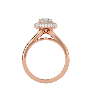 Double Halo with Bead Bright Setting Moissanite Ring rose gold