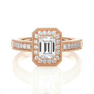 Emerald Stone with Halo setting Engagement Ring rose gold
