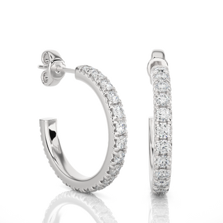 French V-Split C-Hoop Moissanite Earrings white gold
