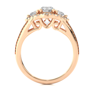 Halo Three Stone Split Shank Moissanite Ring rose gold