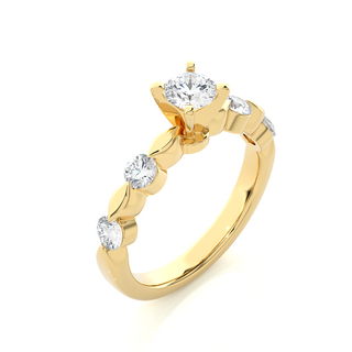 Leaf Design with Five Round Stone Moissanite Ring yellow gold