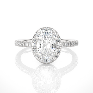 Oval Shape with Accents Moissanite Engagement Ring silver