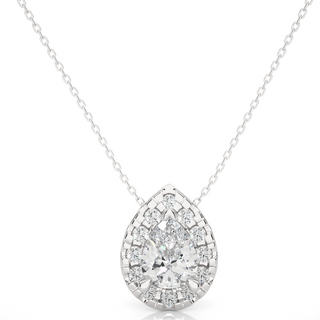 1 Ct Pear Shaped Moissanite Halo Pendant In Rose Gold