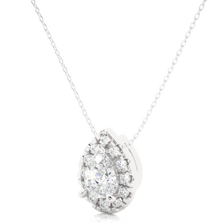 Pear Shaped Halo Moissnaite Pendant white gold