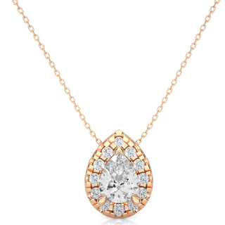 1 Ct Pear Shaped Moissanite Halo Pendant In White Gold