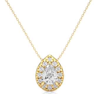 1 Ct Pear Shaped Moissanite Halo Pendant In White Gold