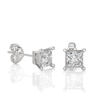 1 Ct Princess Cut Moissanite Solitaire Stud Earrings In Silver