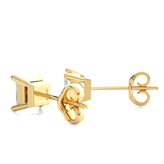 1 Ct Princess Cut Moissanite Solitaire Stud Earrings In Yellow Gold