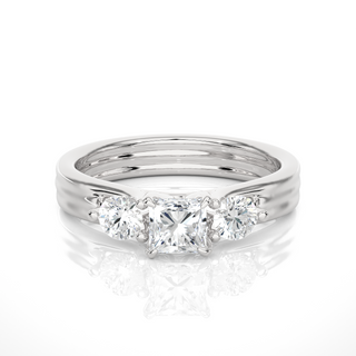 1 Carat Princess And Round Cut Moissanite Three Stone Ring In Rose Gold