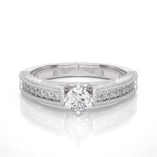 1.50 Ct Round Moissanite Vintage Ring With Beads Accent In White Gold