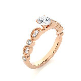 2 Carat Round Moissanite Beads Setting Wedding Ring In Rose Gold