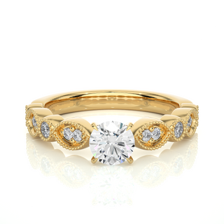 Round Stone Beads Setting Moissanite Ring yellow gold