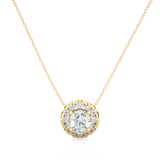 0.50 Carat Slim Scallop Halo Round Moissanite Pendant In White Gold