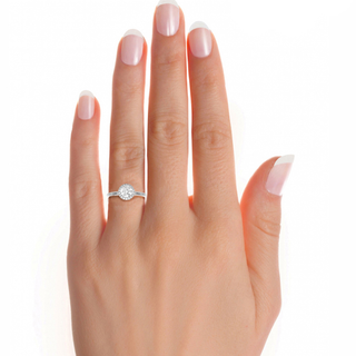Round Stone Halo with Plain Band Moissanite Ring silver