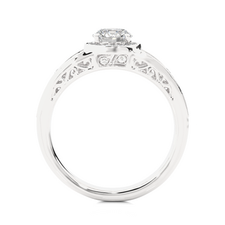 Round Stone Split Shank with Halo Moissanite Engagement Ring white gold