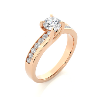 Round Stone With Four Prong Channel Setting Moissanite Ring rose gold