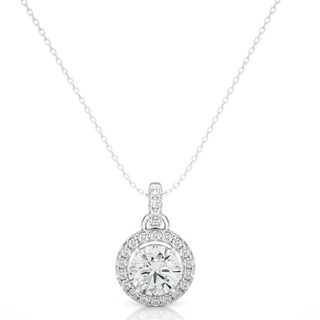 1.50 Carat Halo Round Moissanite Pendant In White Gold