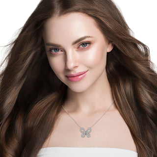 Scallop Pave Butterfly Shape Moissanite Pendant white gold