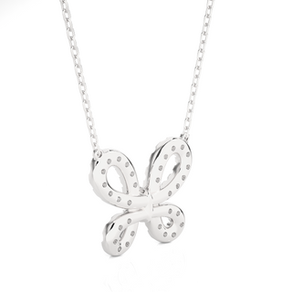 Scallop Pave Butterfly Shape Moissanite Pendant white gold