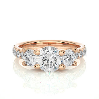 2.50 Ct Round Moissanite Three Stone Ring with Accent in White Gold