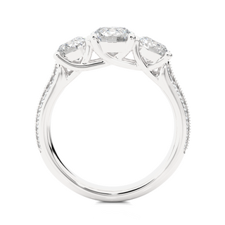 Three Stone with Two Row Pave Moissanite Ring silver