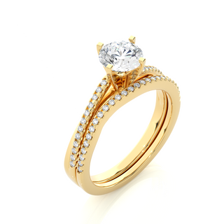 1.50 Carat Round Moissanite Bridal Set Wedding Ring In Yellow Gold