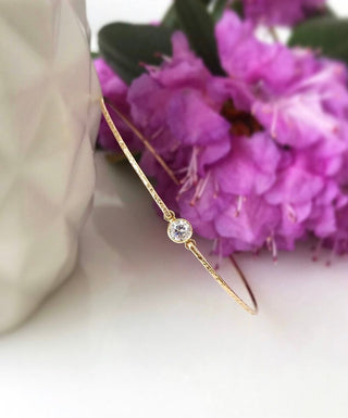 1 Ct Round Bezel Setting Moissanite Bangle Bracelet in Yellow Gold
